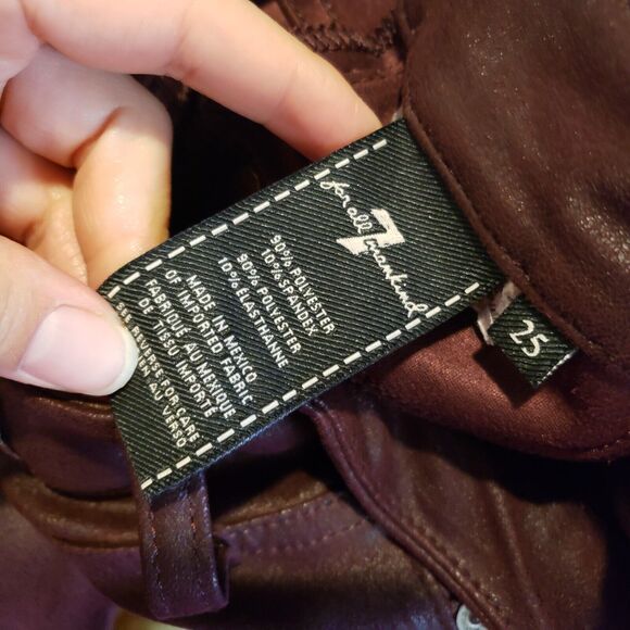 7 For All Mankind Sz 25 Mid Rise Faux Suede Brown Stretch Skinny Jeans - Picture 11 of 11